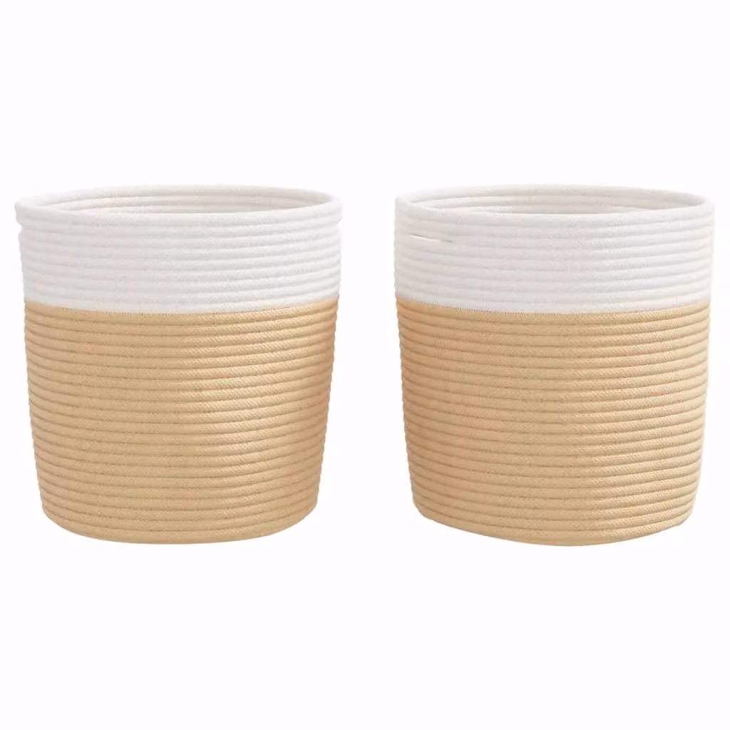 Berkfield Home Cotton Storage Baskets, 2 Pack, Beige and White, W/D/H: 28 x 28 x 28 cm – 2