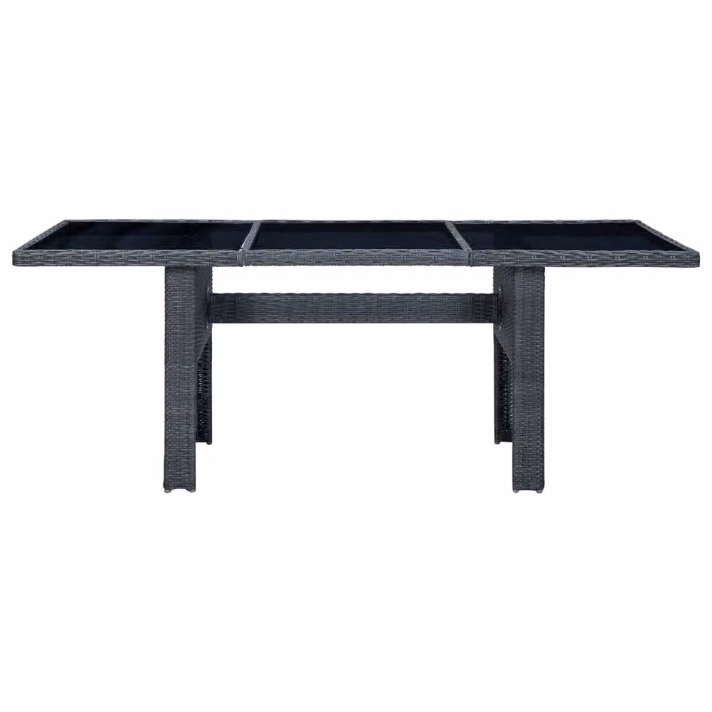Berkfield Home Modern Garden Table in Dark Grey Poly Rattan with Tempered Glass – 2