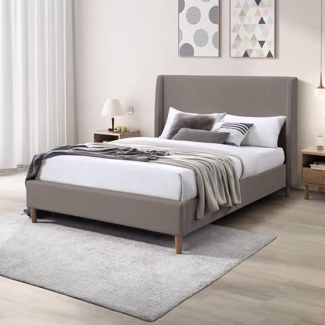 FurnitureboxUK Hana King Size Upholstered Bed Frame in Eco Recycled Fabric - Taupe