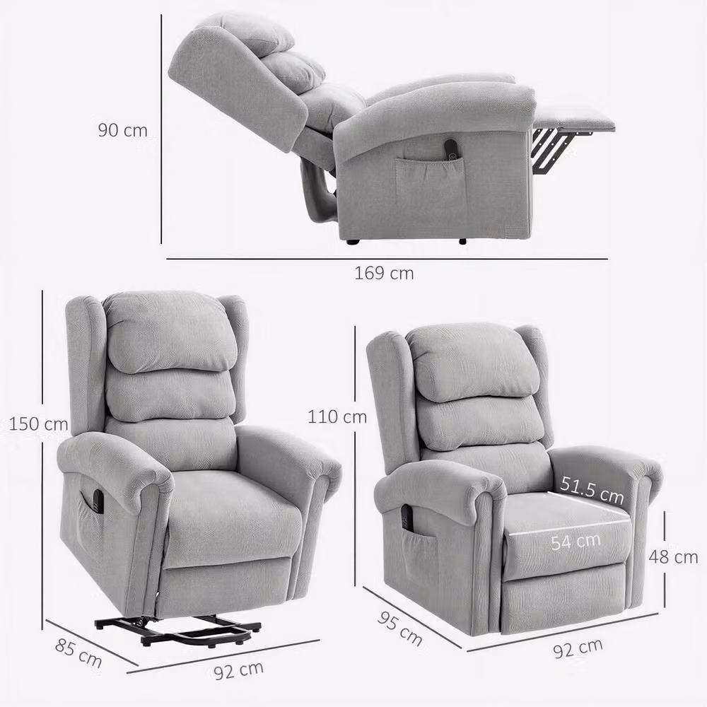 STILVORA Grey Velvet Fabric Riser Recliner Chair with USB, Side Pockets and Powered Lift Assist – 3