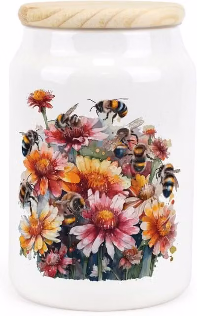 Purely Home Floral Ceramic Storage Canister in Yellow and White