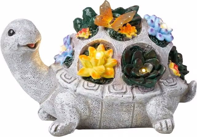 Breeins Turtle Garden Ornament with Solar Lights in Multicolour and White