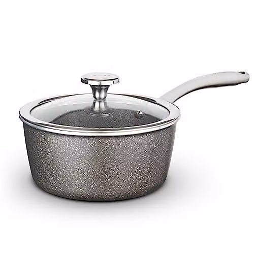 Tower Cerastone Pro 22cm Forged Aluminium Saucepan with Tempered Glass Lid, Non-Stick Coating, Anthracite Grey