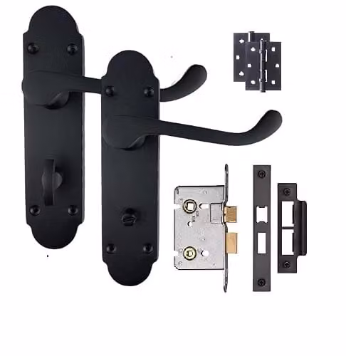 Golden Grace Victorian Scroll Mortise Bathroom Lock, Matt Black, 170 x 40 mm