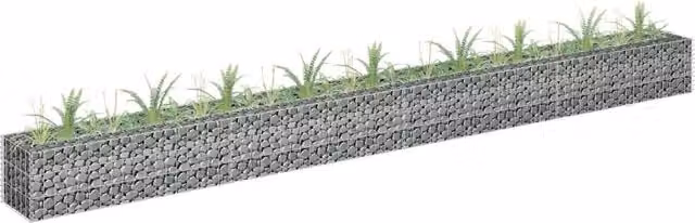 Berkfield Home Silver Galvanised Steel Stone Gabion Raised Bed, W: 360 cm, D: 30 cm, H: 30 cm