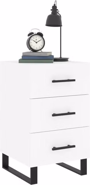 Berkfield Home Modern Bedside Cabinet in White, W/D/H: 40 x 40 x 66 cm