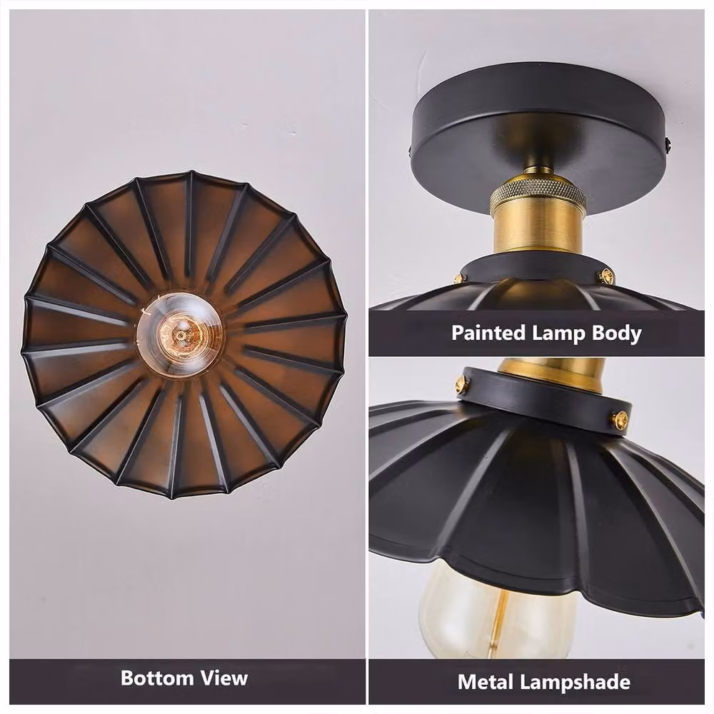 NIVOR Set of 2 Industrial Aluminium Flush Mount Ceiling Chandelier in Black, Diameter: 24.5 cm – 5