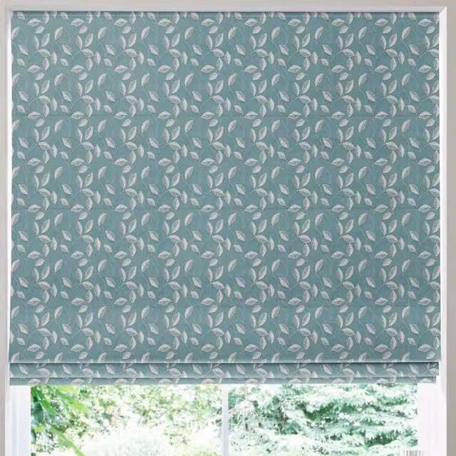 Simply Collection Leaf Vine Made to Measure Blackout Roman Blind in Blue and Turquoise Floral Pattern