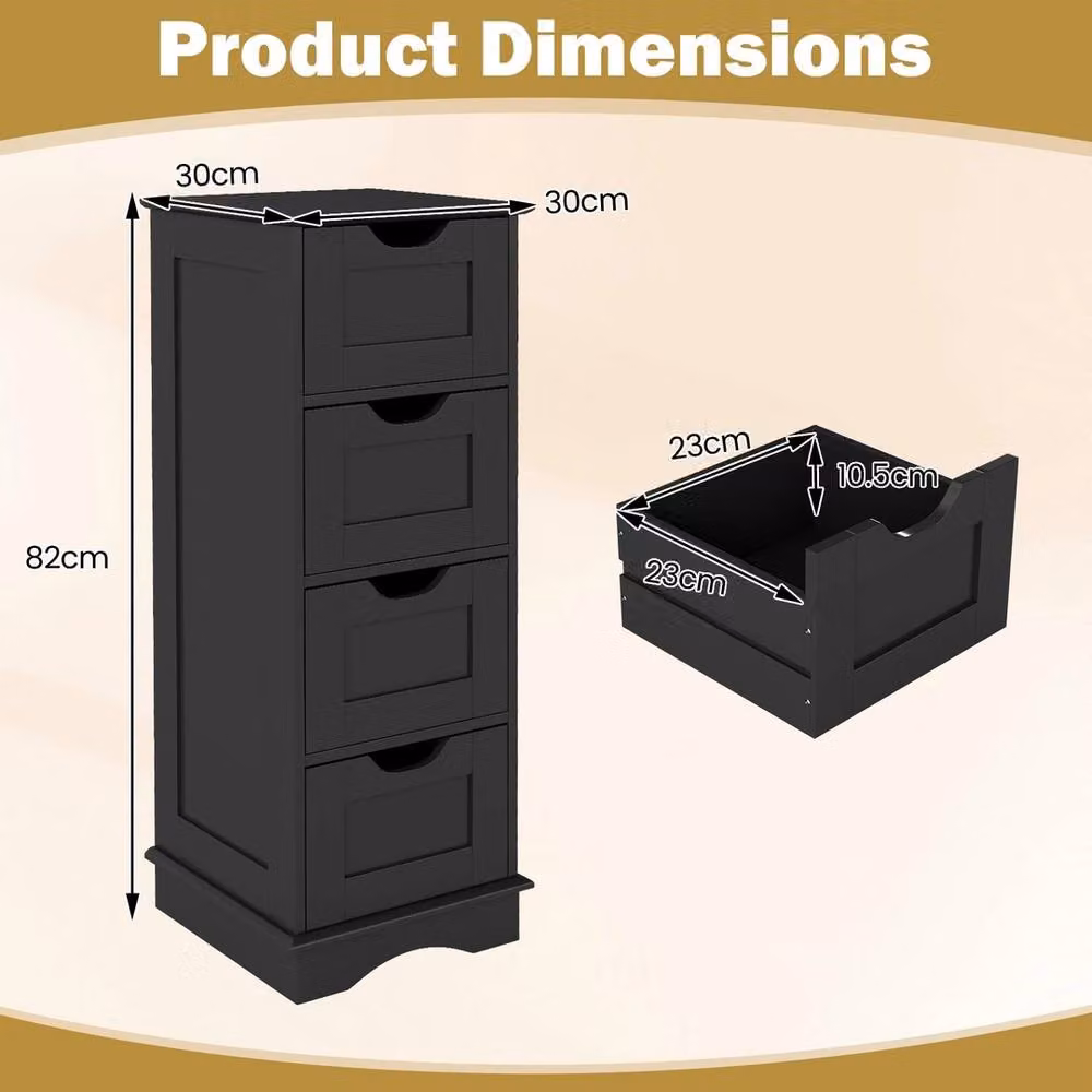FORGEVIO Modern Black Matt Freestanding Bathroom Storage Cabinet with 4 Drawers – 2
