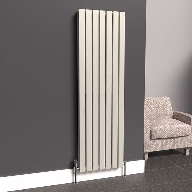 Lux Heat Flat Coloured Vertical Radiator in Stone White, H: 160 cm x W: 49 cm