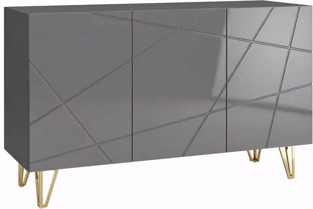 HOMCOM Modern Luxe High Gloss Sideboard in Grey with Gold Hairpin Legs, W: 120 cm, H: 75 cm, D: 33.7 cm