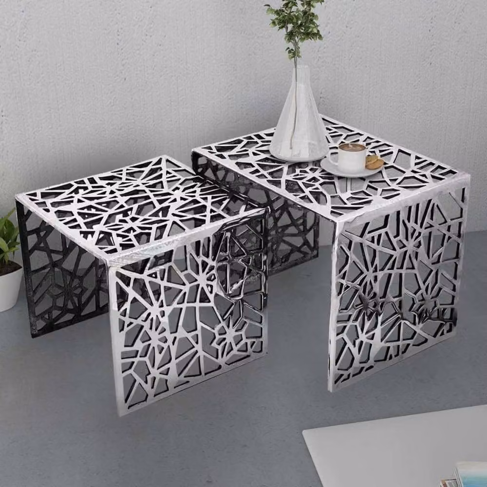 Berkfield Home Two Piece Square Aluminium Side Tables in Silver – 2