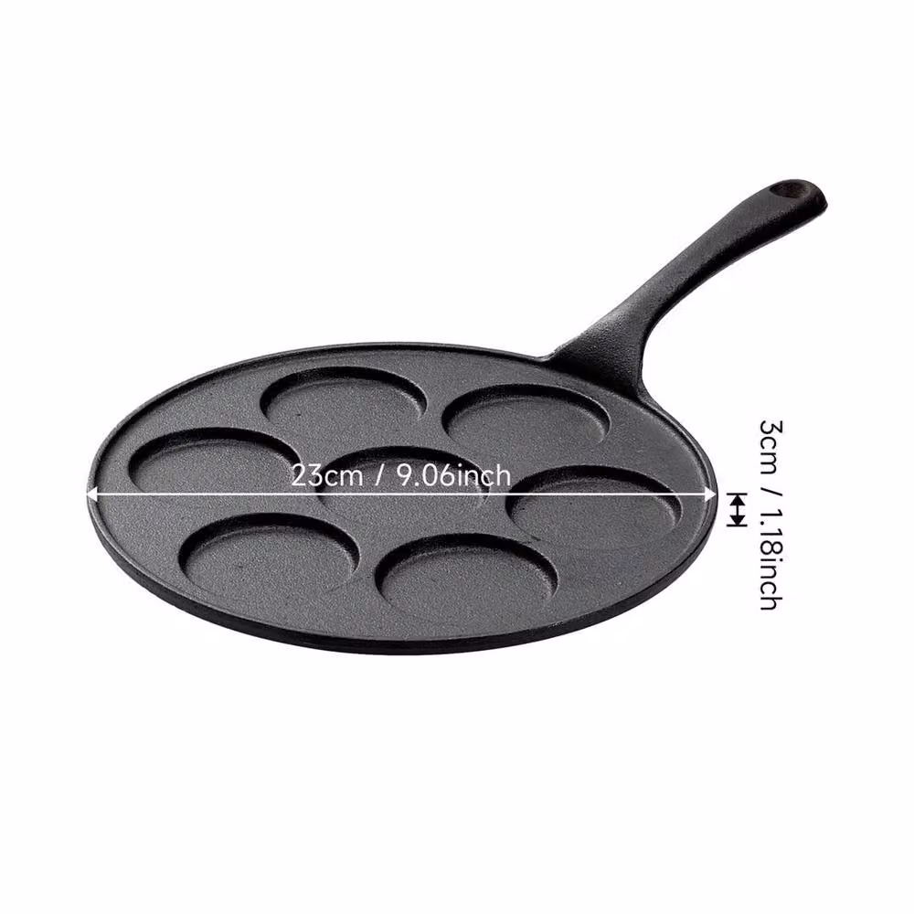 KORVIXA Black Cast Iron Crepe Pan with Long Handle, 23 cm – 2