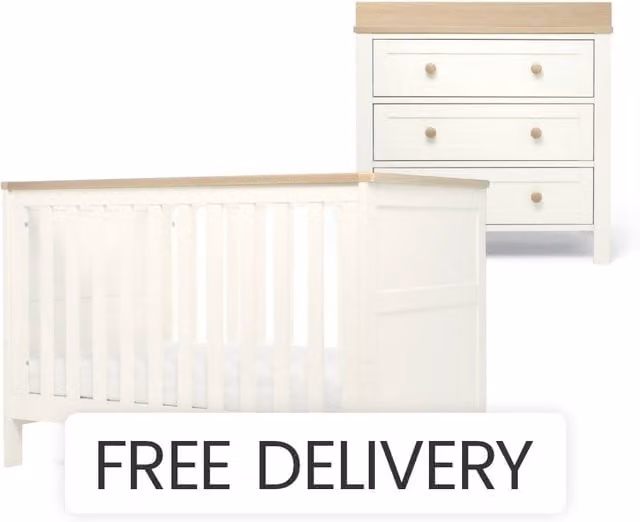Mamas & Papas Wedmore 2 Piece Small Cotbed Set with Dresser Changer, White and Oak