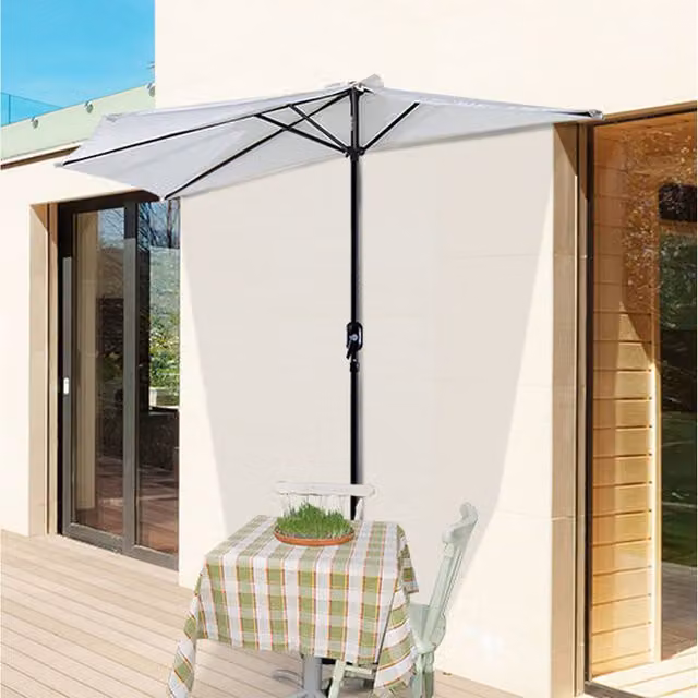 Outsunny Half Round Wall-Mounted Parasol Umbrella in White Polyester and Metal
