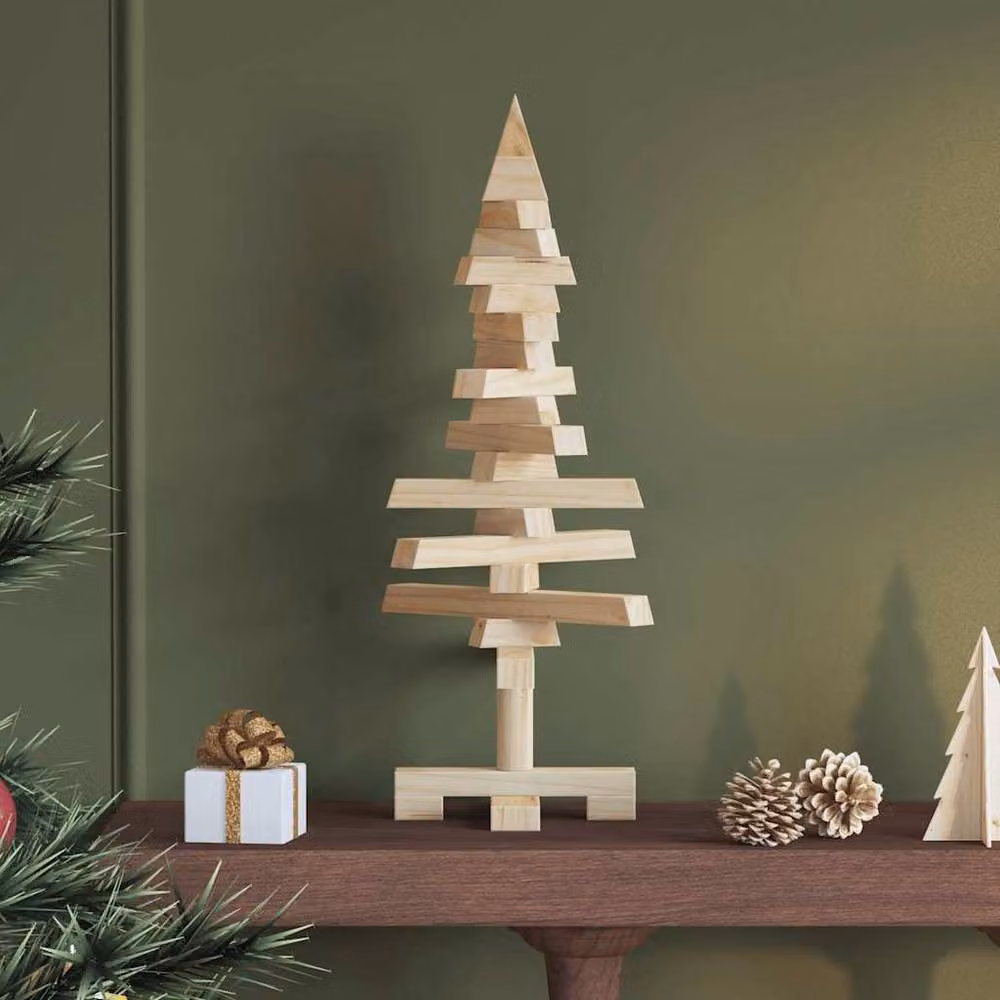 Berkfield Home Beautiful Minimalist Wooden Tabletop Christmas Tree in Beige, H 60 cm x W 30 cm x D 30 cm – 2