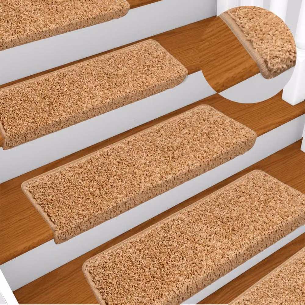 Berkfield Home Self-Adhesive Decorative Carpet Stair Treads, 15 Pieces, Beige, W: 65 cm, D: 21 cm, H: 4 cm – 2