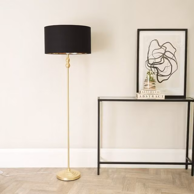 ValueLights Maggie Gold Floor Lamp with Metallic Shade in Black and Gold/Brass