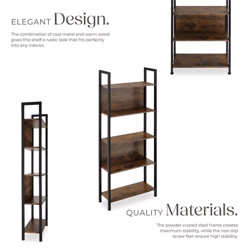tectake Westport Free-Standing Presentation Shelf with 5 Shelves in Brown – 4