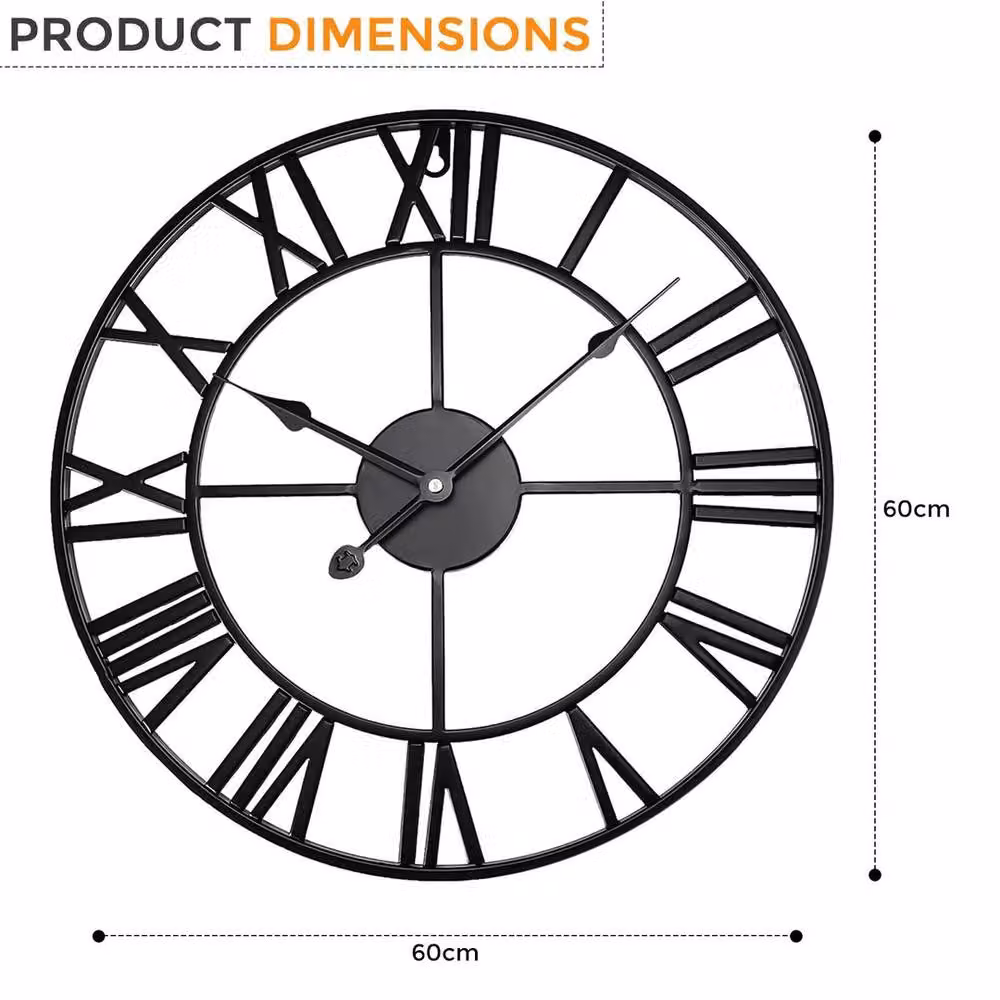 FLAVORA Black Garden Round Metal Analog Wall Clock – 2