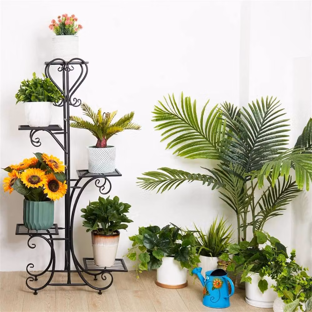 VOGREX 5 Tier Metal Plant Stand, Black Matt Flower Pot Holder and Bonsai Display Rack, H 116.0 x W 57.0 x D 25.0 cm – 3