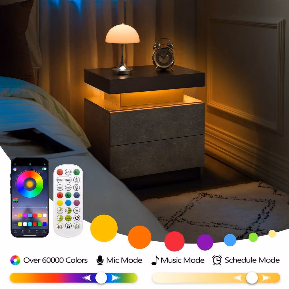 Matteo Modern LED Bedside Table with Integrated Lighting in Grey and Black – 3