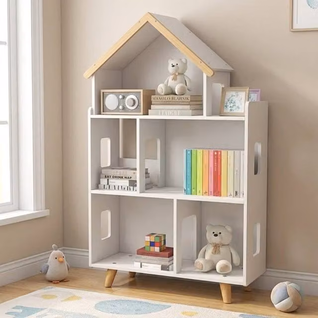 STILVORA Kids Storage Shelf with Six Cubes in White – 1