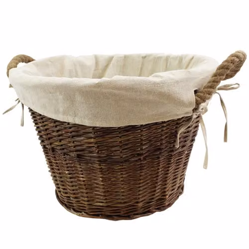 JVL Brown Willow Wicker Log and Toy Storage Basket with Rope Handles and Liner, W: 50 cm, D: 40 cm, H: 40 cm – 2