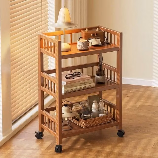 FORGEVIO Small Brown Bedside Table and Storage Cabinet with Castors