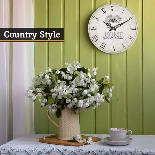 Maison by Premier Round Analog Wall Clock in Beige and White, Dia: 34 cm