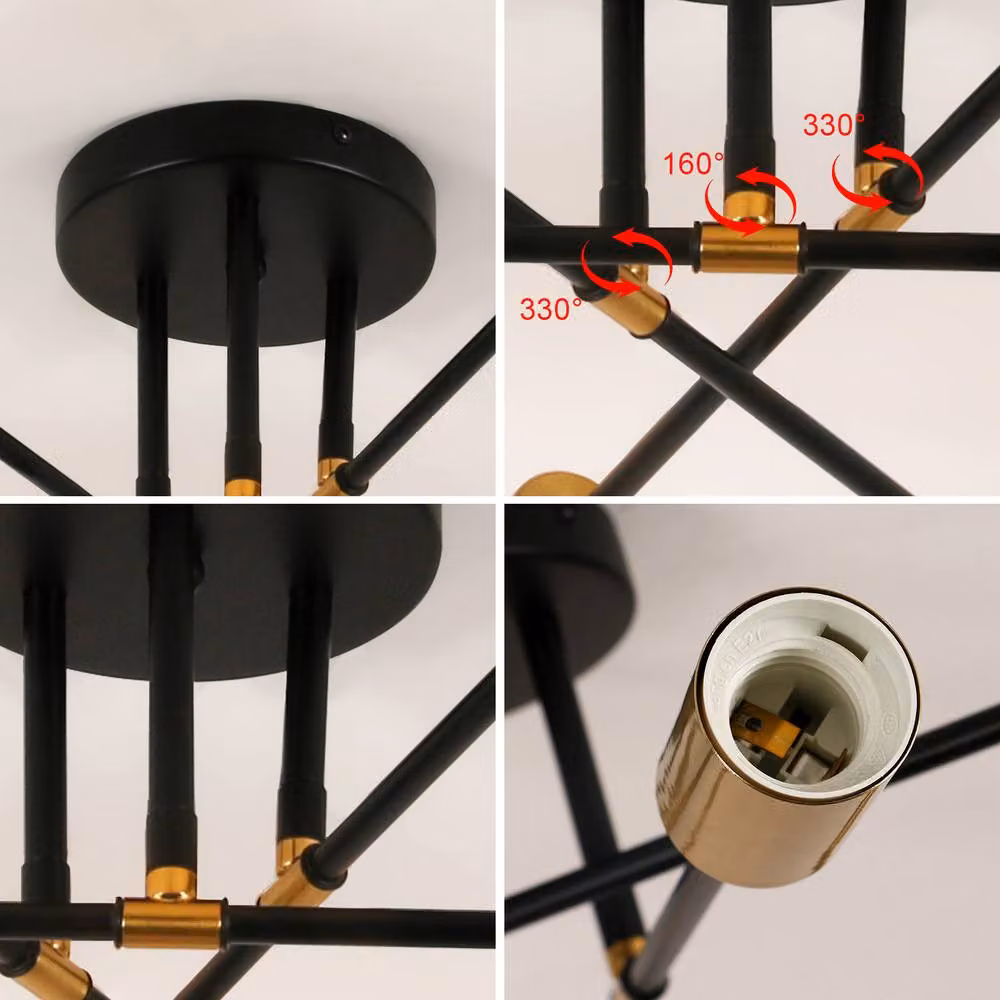 Pheashine Modern Black and Gold 6-Head Ceiling Light with Included Bulbs – 3