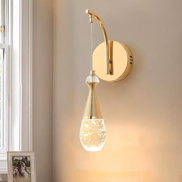 Garwarm Modern LED Wall Sconce with Transparent Bubble Crystal Shade and Gold/Brass Aluminium Finish, Warm White 3500K, Height Adjustable