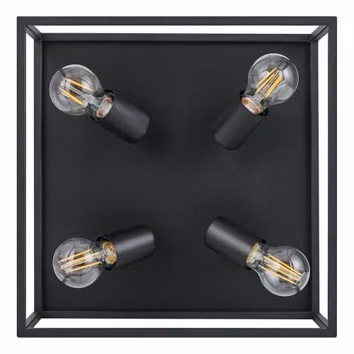 Eglo Silentina 4-Light Industrial Flush Ceiling Light in Black Metal and Transparent Glass – 2