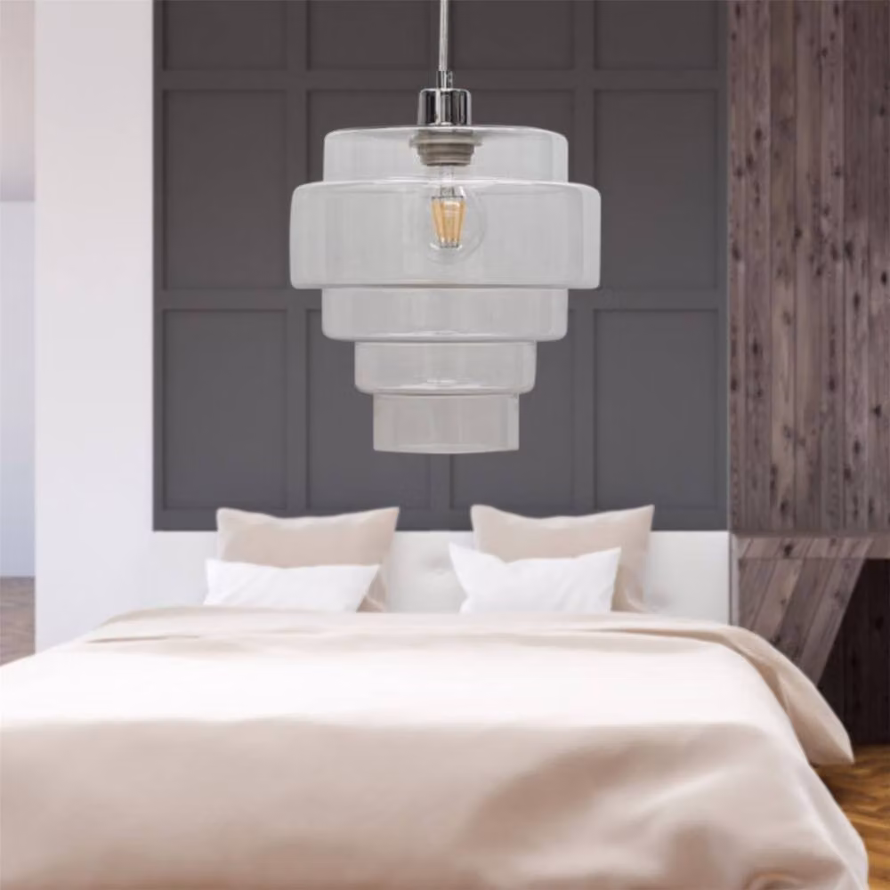 First Choice Lighting Benson 5 Tier Clear Glass and Chrome Ceiling Pendant Light Fitting – 3