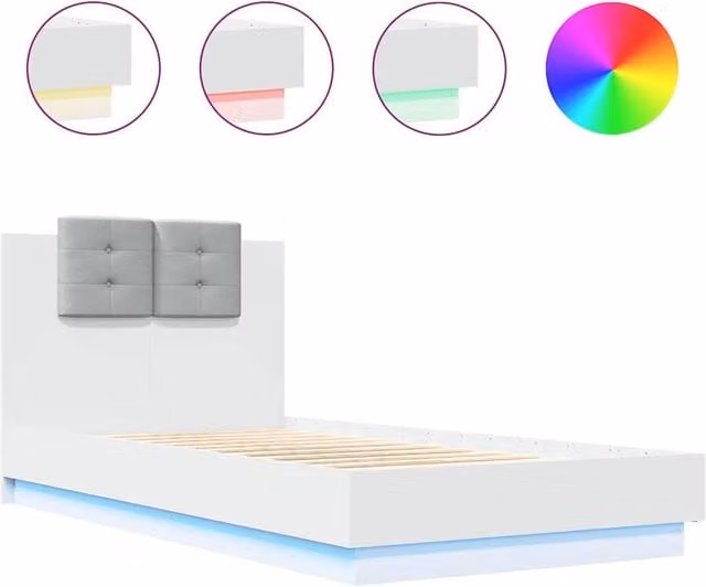 Berkfield Home Small Single Bed Frame in White with LED Under-Bed Lighting and USB Charging Port, W: 75 cm, L: 190 cm – 1