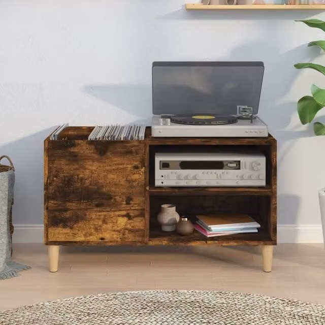 Berkfield Home Record Cabinet in Smoked Oak Brown, W/D/H: 84.5 x 38 x 48 cm