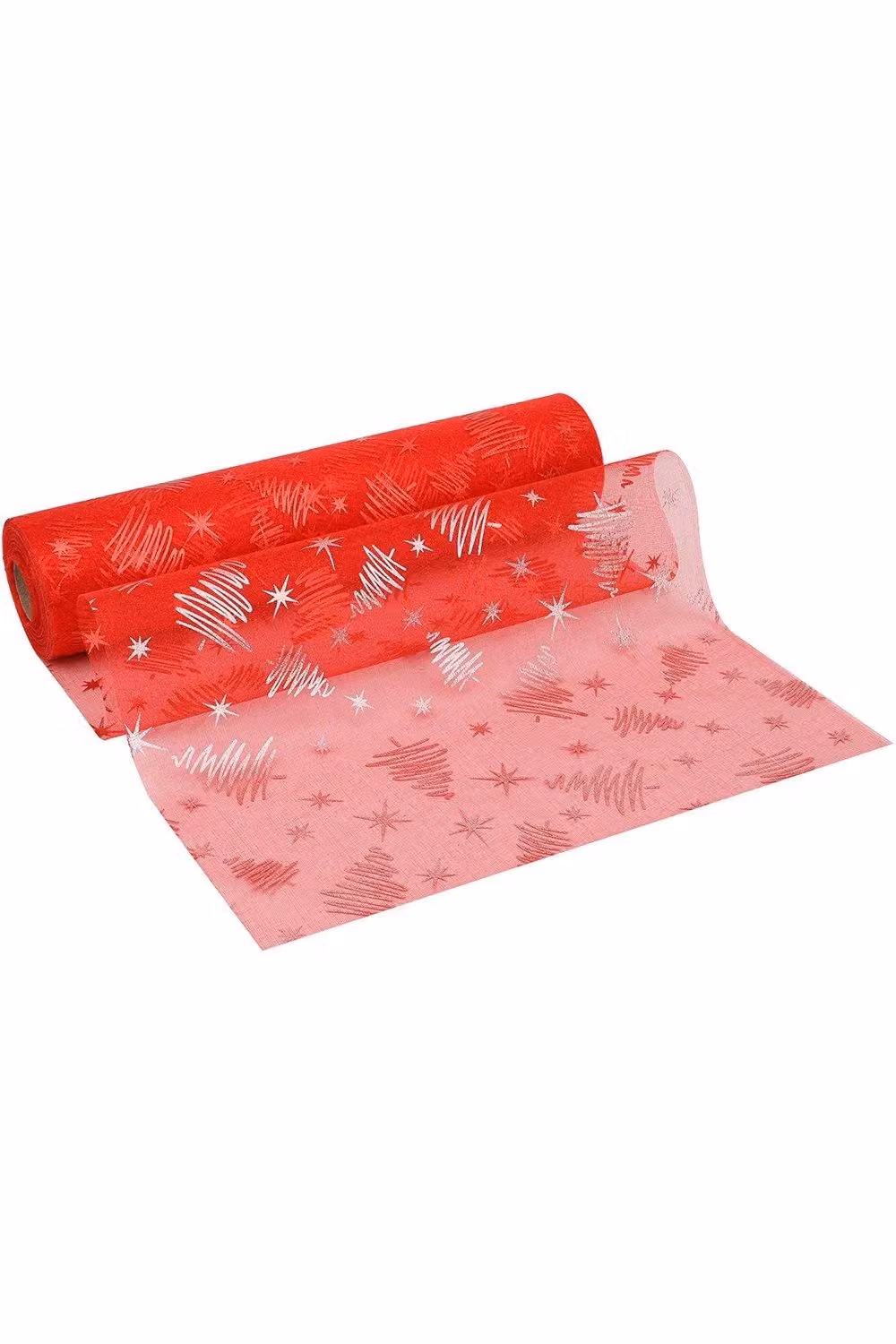 Neel Blue Organza Roll Sheer Glitter Fabric with Red Christmas Tree and Snowflakes Design, W: 29 cm x L: 25 m – 3
