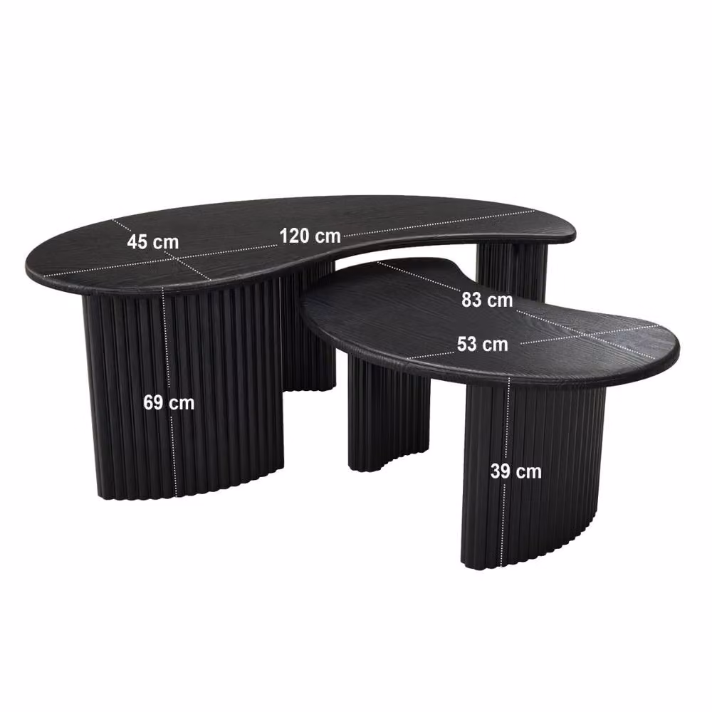 Solace+Co Clio Modern Black Coffee Table Set with Nested Tops – 3