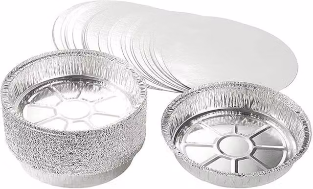 ECONX Silver Round Aluminium Foil Pie Dish Containers with Lids, Pack of 50