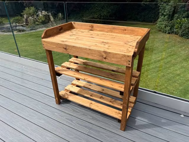 Charles Taylor Trading Deluxe Davenport Large Utility and BBQ Table in Brown Treated Hardwood – 1