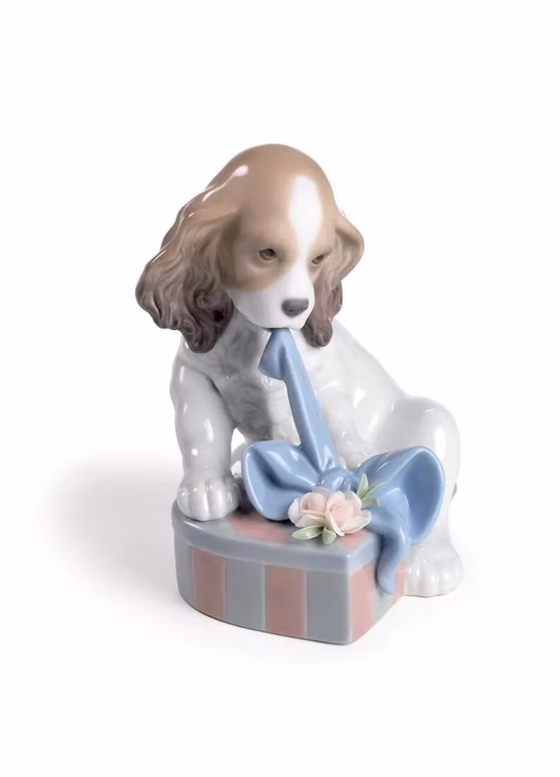 Lladró Cant Wait Dog Porcelain Figurine in Multicolour and White