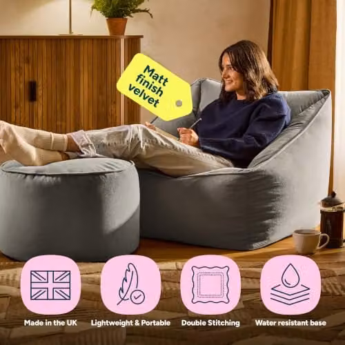icon Natalia Velvet Adults Bean Bag Armchair and Pouffe in Dusk Pink and Anthracite Grey – 7