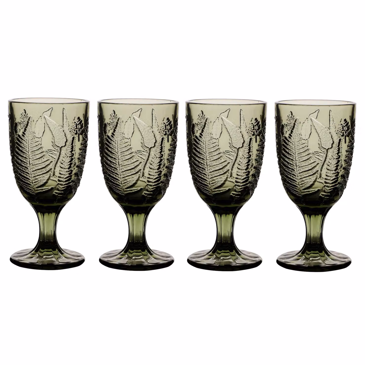 Dibor Set of 4 Green Leaf Embossed Glass Wine Goblets, 230ml – 2