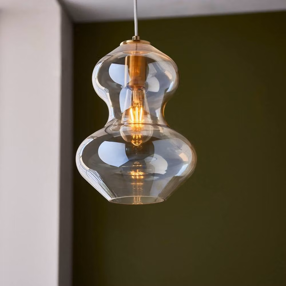 Netlighting Kelda Shaped Dome Pendant Light in Gold and Brass with Champagne Lustre Glass and E27 Socket – 3