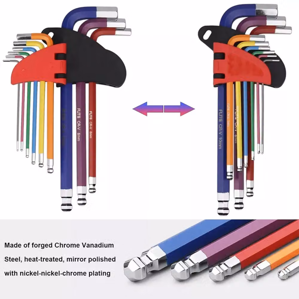 Hinsinc Metric Ball Star and Hex Long Folding Allen Key Set in Multicolour Chrome Vanadium – 4
