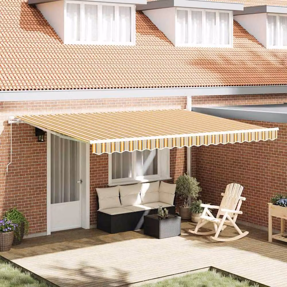 Berkfield Home Manual Retractable Wall-Mounted Awning with Yellow and White Striped Acrylic Fabric, W: 450 cm, D: 300 cm – 2