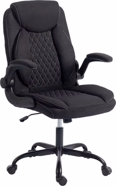 HOMCOM Black Linen-Look Executive Office Chair with Flip-Up Armrests and Thick Cushion
