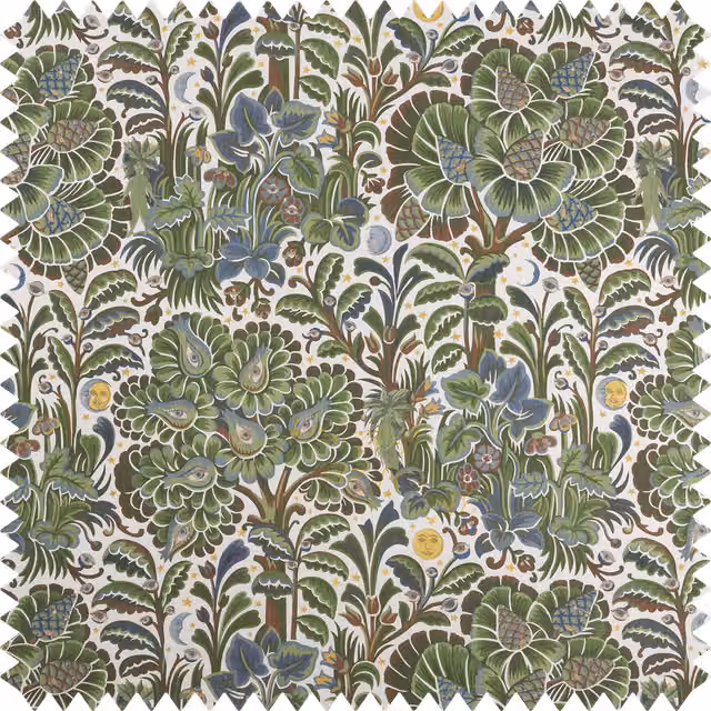 House of Hackney Moon Garden Organic Cotton Linen in Green and White