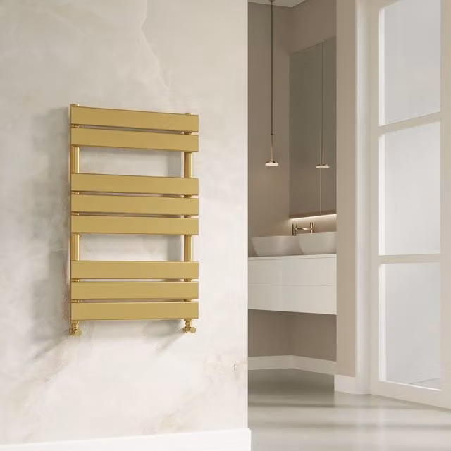 Banyetti Luxe Brushed Brass Flat Tube Towel Radiator in Gold, H 800 mm x W 500 mm x D 50 mm