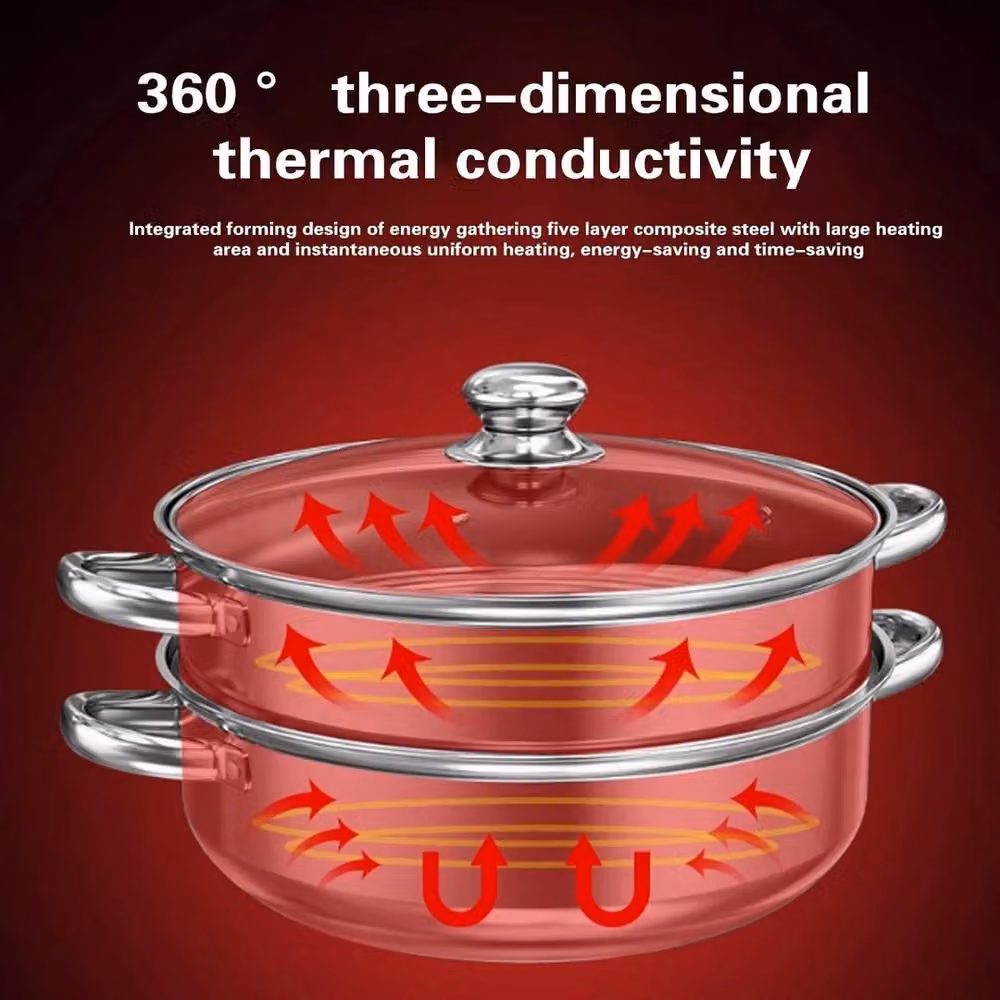 PAWNORA 3 Tier Stainless Steel Steamer Pot with Glass Lid, Silver, Diameter: 28 cm – 7